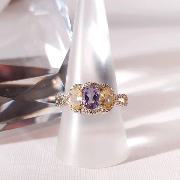 Bolivian Amethyst and Brazilian Citrine in Sterling Silver Size 9 - Picture 6 of 13